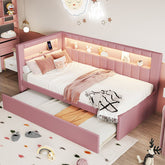 Bellemave® Upholstered Daybed with Twin Trundle, USB Ports and LED Belt - Bellemave
